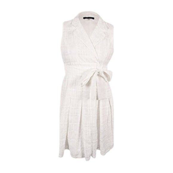 Tommy Hilfiger White Pleated Striped-Gauze Midi Tie-Belt Shirtdress - Picture 5 of 13